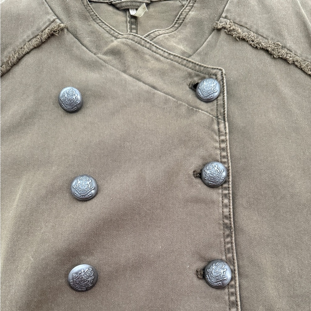 Free People Romantic Ruffles Military Jacket Olive Green Small Mint Condition - Picture 6 of 9